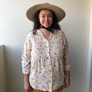 Coldwater Creek Long Sleeve Strawberry Blouse Size S Rayon